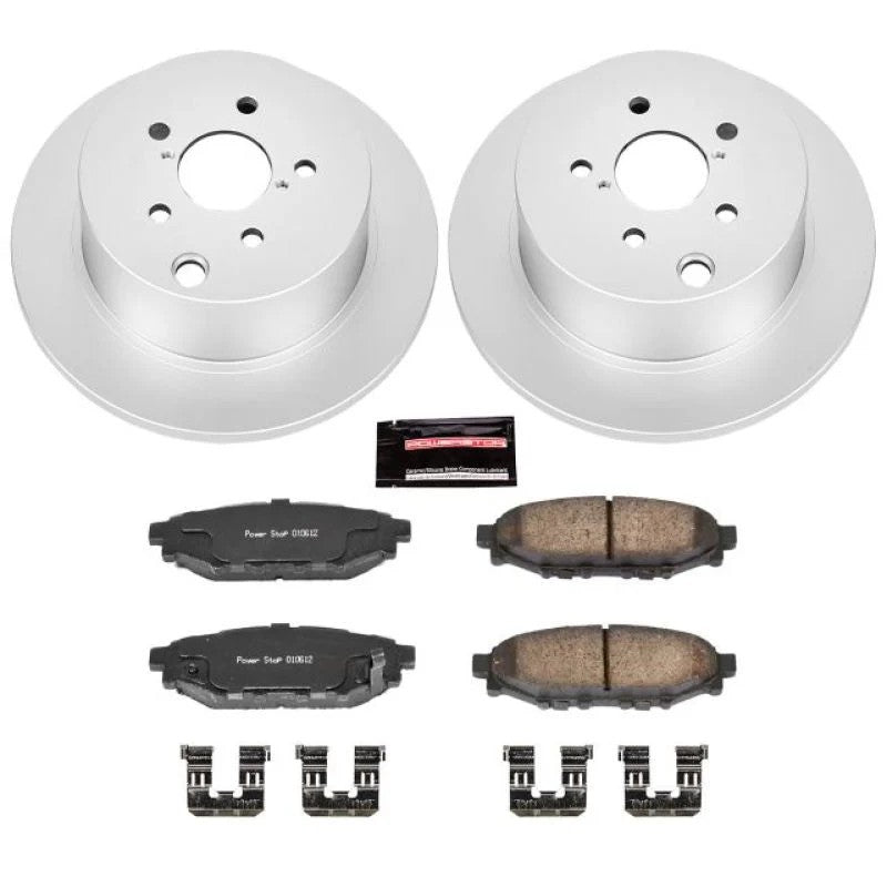 Rear Power Stop Z17 Evolution brake kit including Geomet coated rotors, ceramic pads, and stainless steel hardware.