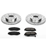 Power Stop K690 Z23 Evolution Sport brake kit featuring drilled and slotted rotors and carbon-fiber ceramic pads.