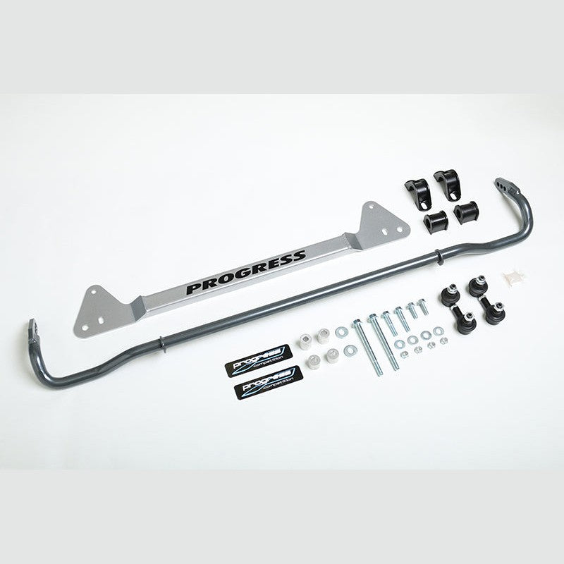 Progress Technology 22mm adjustable solid rear sway bar kit with steel chassis brace, poly bushings, and M10 end links.