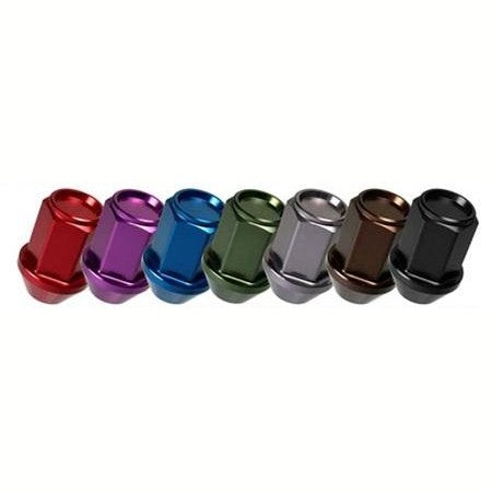 Sixteen bronze anodized Project Kics Leggdura Racing 12x1.25 lug nuts showing the knurled ends and precision threading.