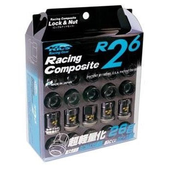 Set of black Project Kics R26 composite lug nuts and locks with two included installation keys