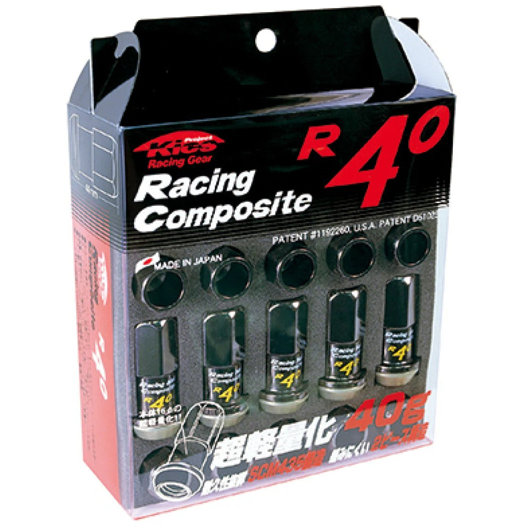 Black Project Kics Racing Composite R40 M12x1.50 lug nuts showing the two-piece floating seat construction.
