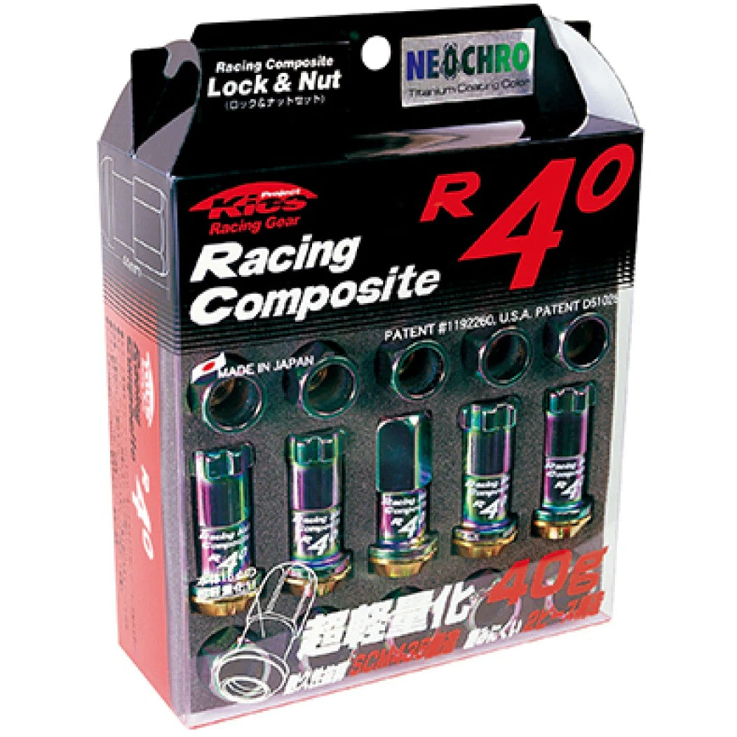 Project Kics R40 Neo Chrome lug nuts and wheel locks in 12x1.50 thread pitch with iridescent finish