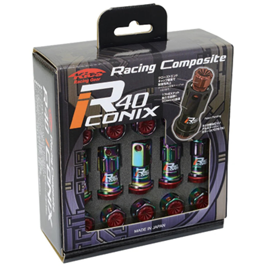 Project Kics R40 Iconix Neo Chrome lug nuts and locks, 14x1.50 thread pitch, SCM435 steel construction.