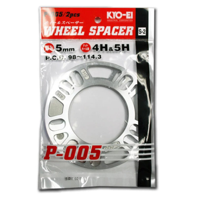 Pair of Project Kics 5mm universal wheel spacers with multi-bolt pattern configuration.