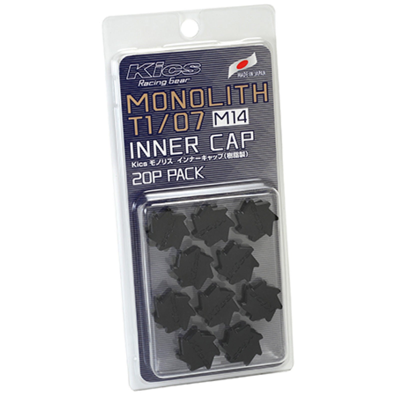 20-piece set of black Project Kics M14 Monolith wheel lug nut end caps