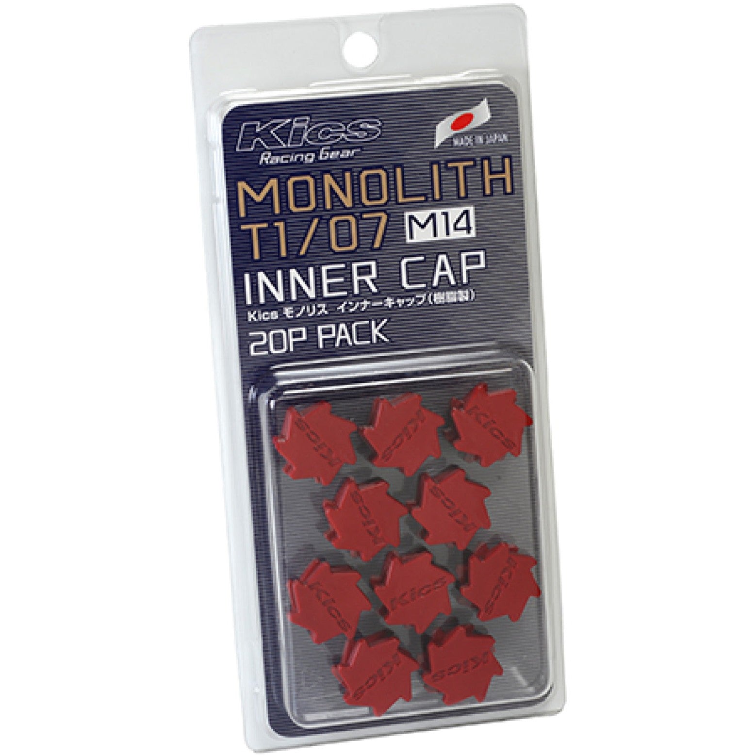 Set of 20 red anodized Project Kics Monolith M14 aluminum lug nut caps.