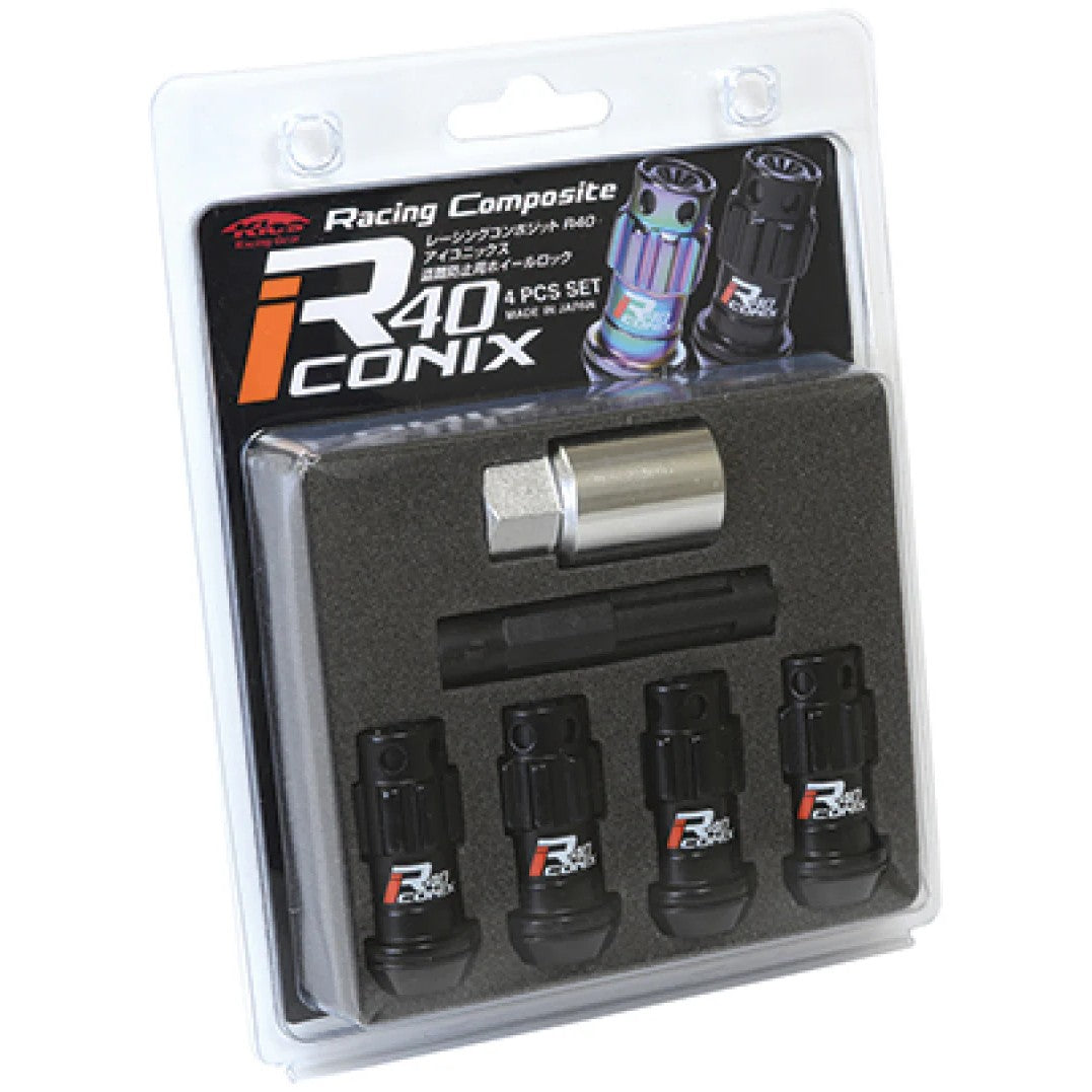 Project Kics R40 iCONIX Black Lug Nut Lock Set - M12x1.25 (Set of 4)
