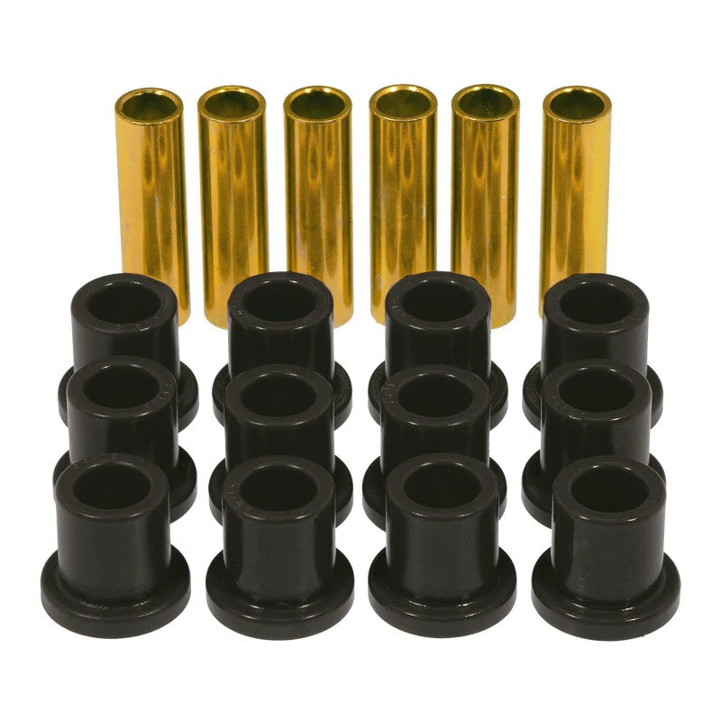 Prothane black polyurethane rear leaf spring and shackle bushing set for 1957-1972 Ford F-Series trucks.