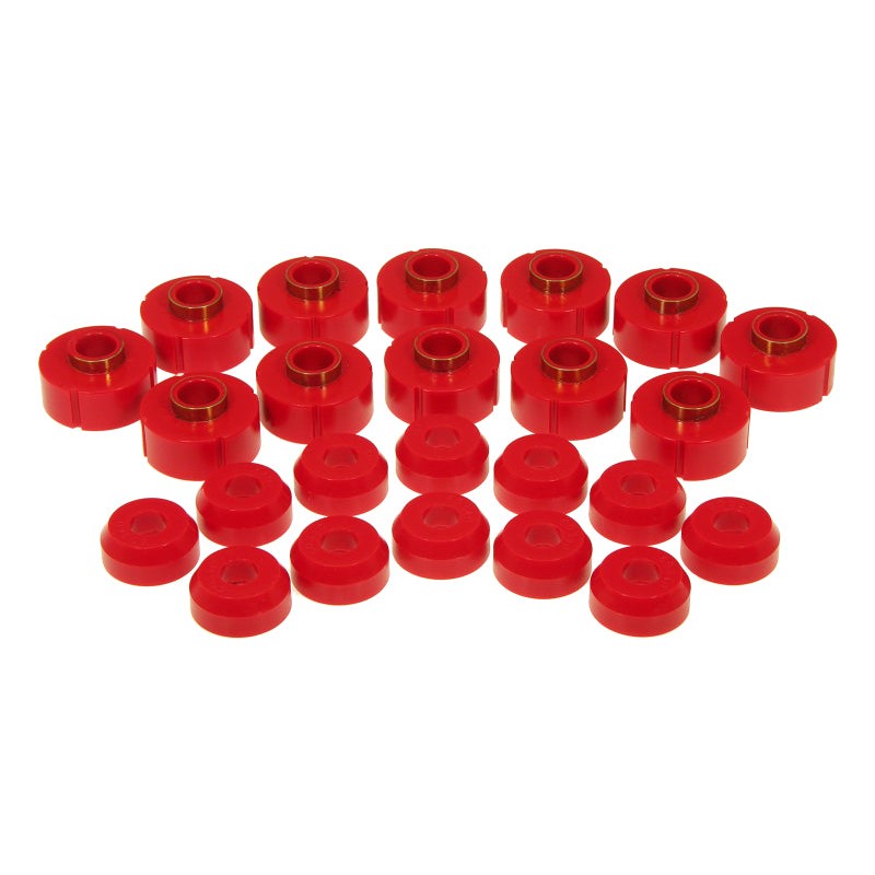 Red polyurethane body mount bushing kit for 1963-1991 Jeep Cherokee, Wagoneer, and Grand Wagoneer
