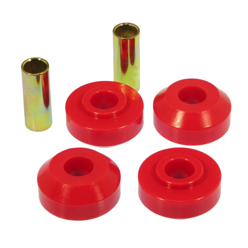 Red Prothane polyurethane strut rod bushings for AMC, Ford, and Mercury suspension systems