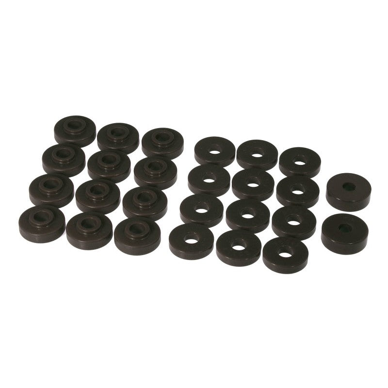 Black polyurethane body mount bushings and hardware kit for 1968-1971 Jeep Jeepster Commando.