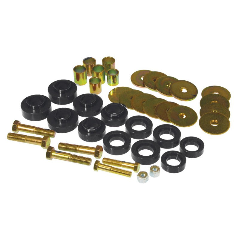 Prothane 7-139-BL body mount kit featuring black polyurethane bushings and zinc-plated hardware for 1967-1981 GM vehicles.