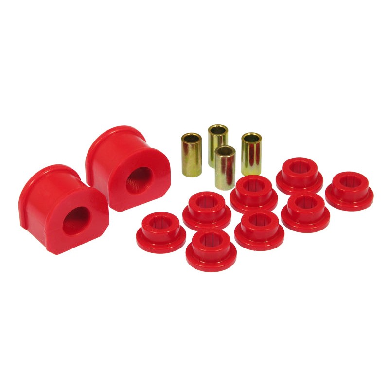 Red Prothane polyurethane 1-inch sway bar and eye-to-eye end link bushing set for 1970-1998 Ford trucks.