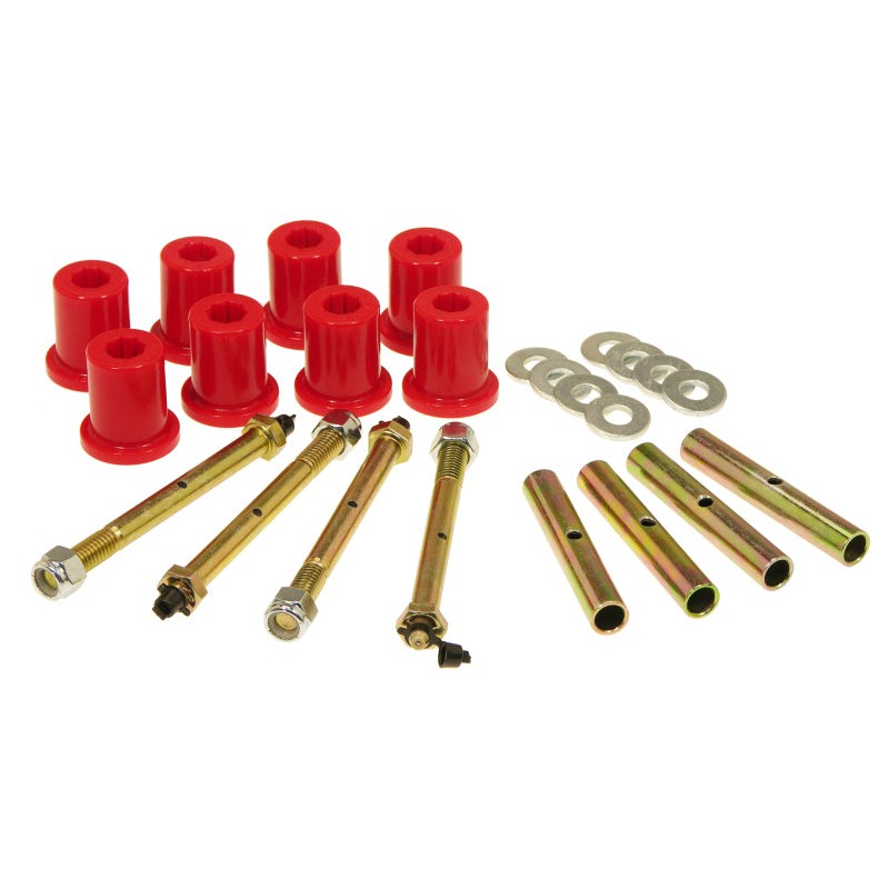 Set of Red Prothane rear shackle bushings for 1976-1986 Jeep CJ5, CJ7, and Scrambler.