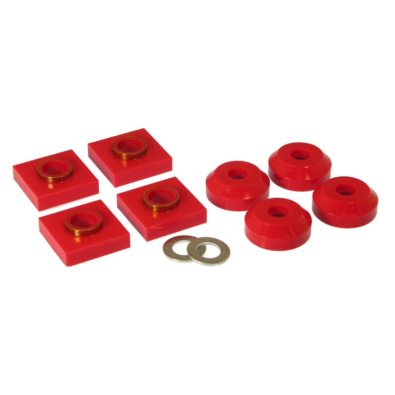 Red Prothane polyurethane transfer case mounts for 1975-1976 Ford F-250 trucks.