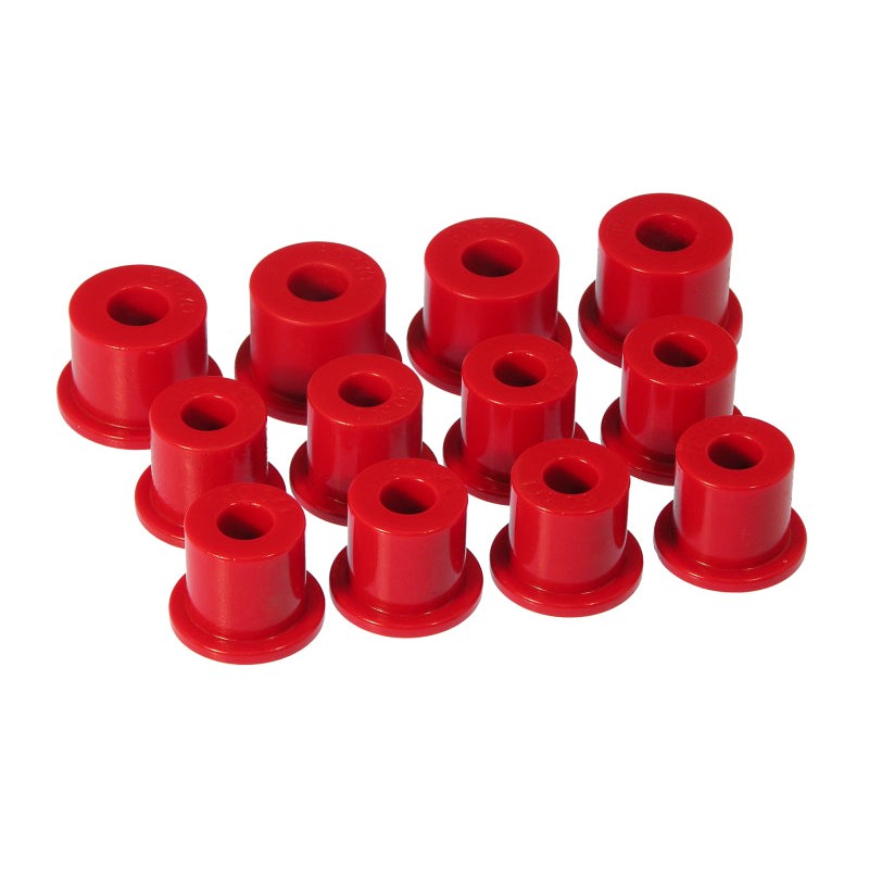 Prothane 14-1001 red polyurethane leaf spring and shackle bushing set for 1980-1986 Nissan pickups.