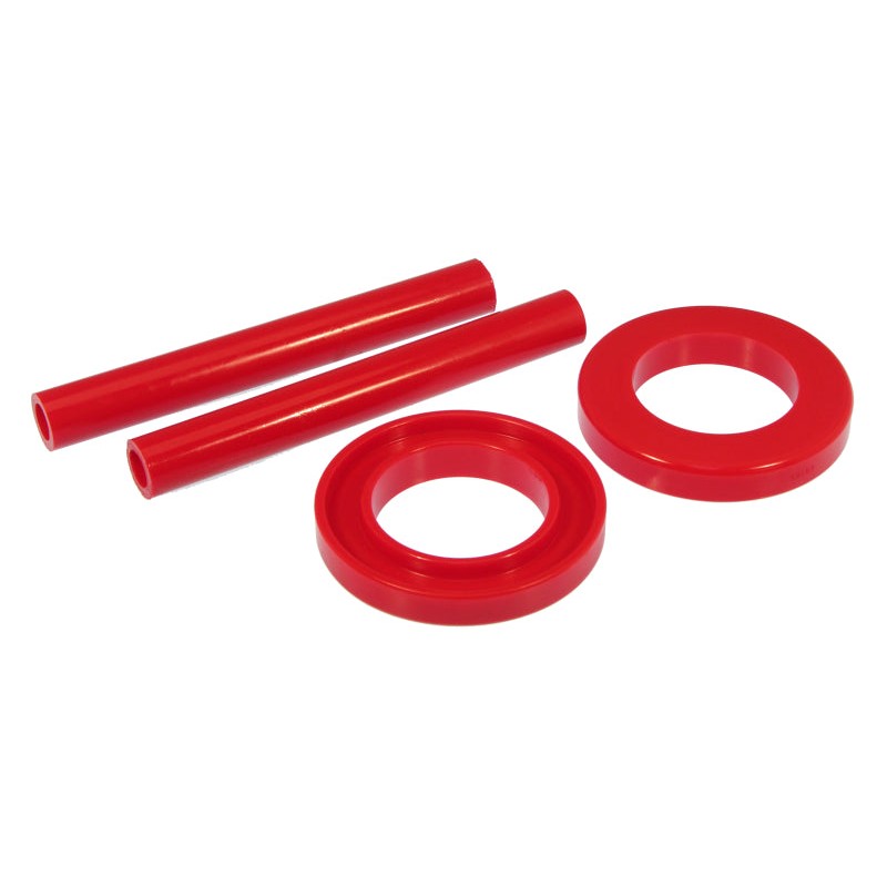 Red Prothane polyurethane front coil spring isolator for 1983-1999 Ford Mustang suspension