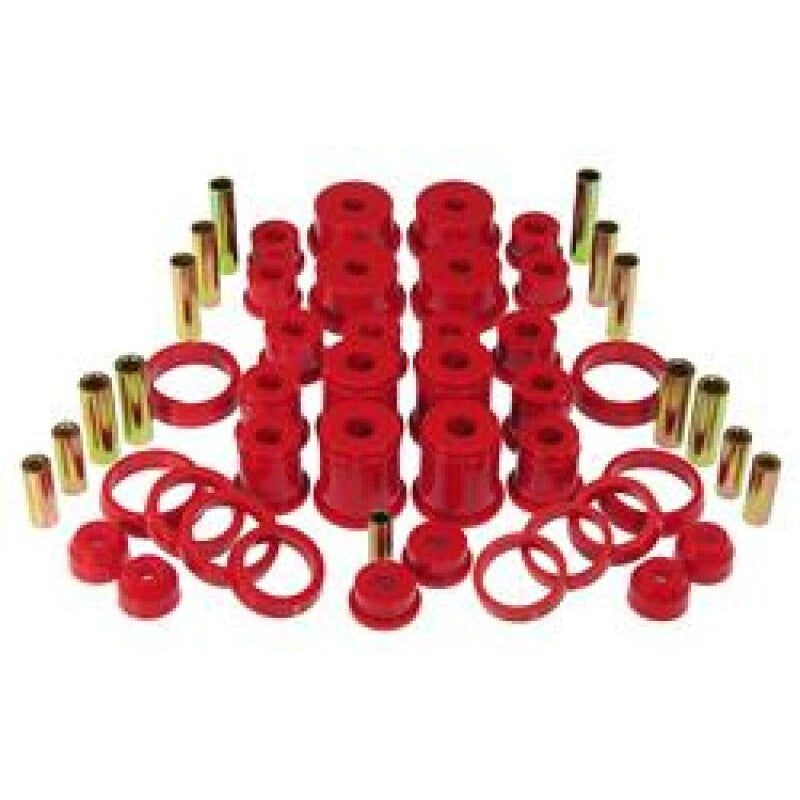 Prothane 1-2004 red polyurethane total bushing kit for 1984-2001 Jeep Cherokee suspension.