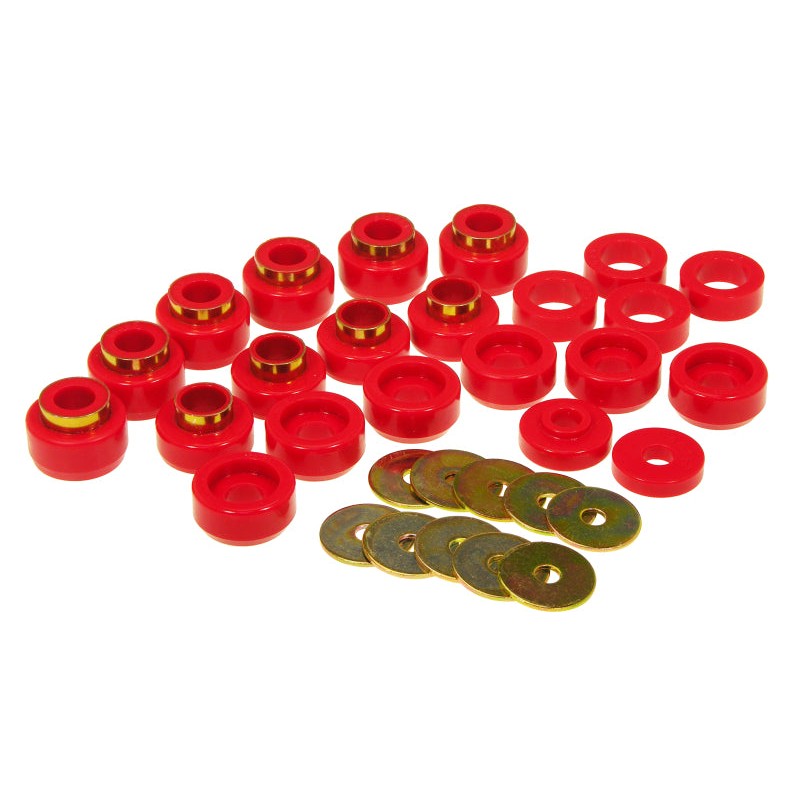 Red Prothane body mount bushing kit for 1987-1995 Jeep Wrangler
