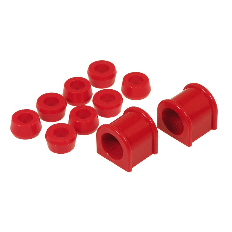 A pair of red Prothane polyurethane front sway bar bushings for 1-1/8 inch diameter bars