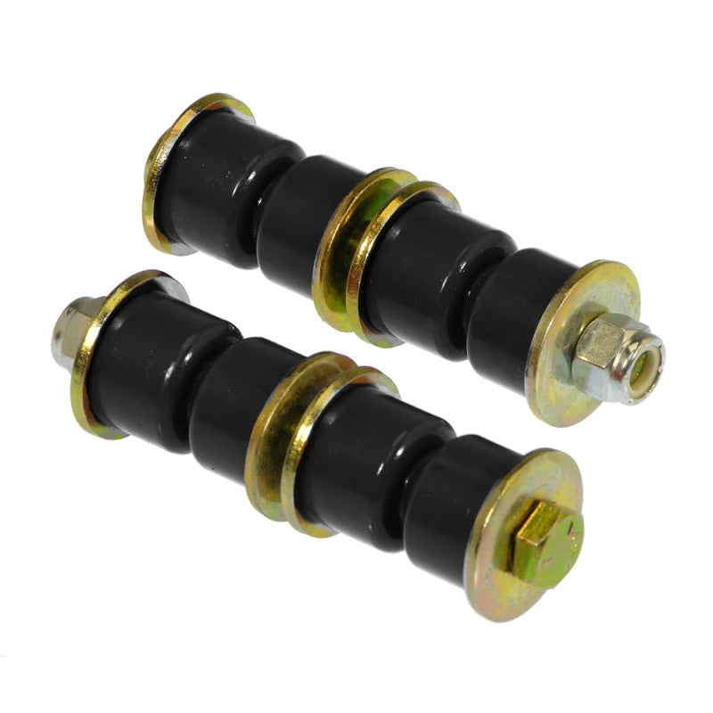 Prothane 8-401-BL black polyurethane sway bar end link kit with bushings and mounting hardware.