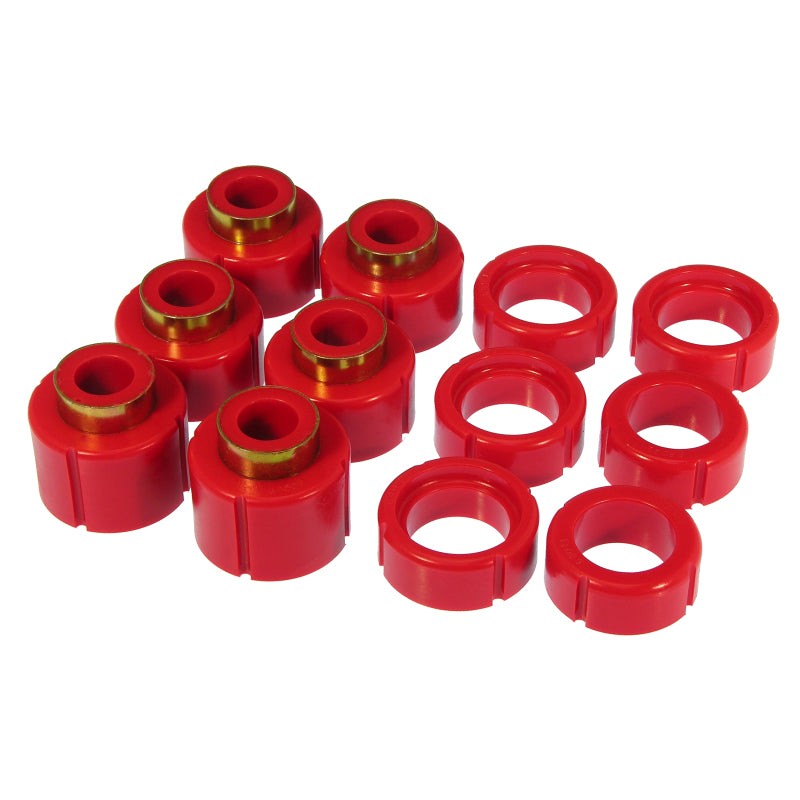 Prothane 7-112 red polyurethane body cab mount bushings for 1988-2000 GM Standard Cab trucks.