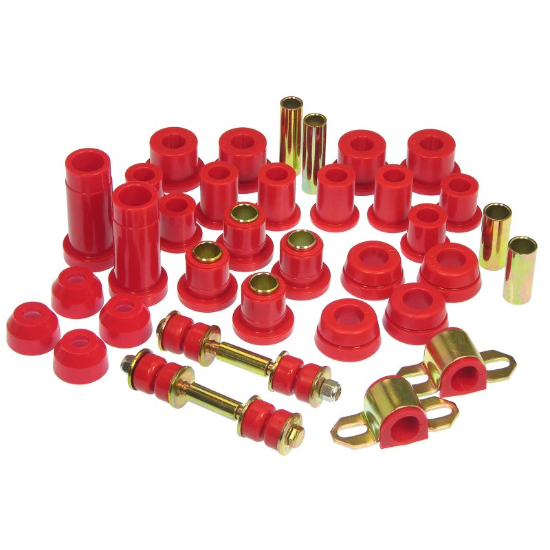 Complete red polyurethane suspension bushing kit for 1989-1994 Toyota Pickup 2WD chassis.
