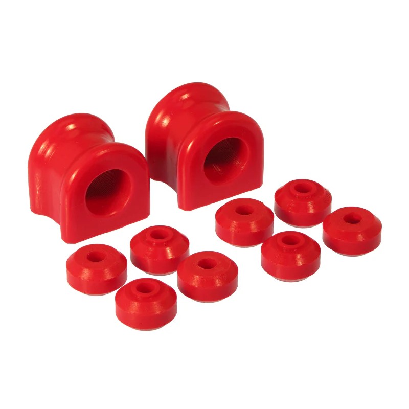 Set of two red Prothane 30mm polyurethane front sway bar bushings for Dodge Ram, Dakota, and Durango trucks.