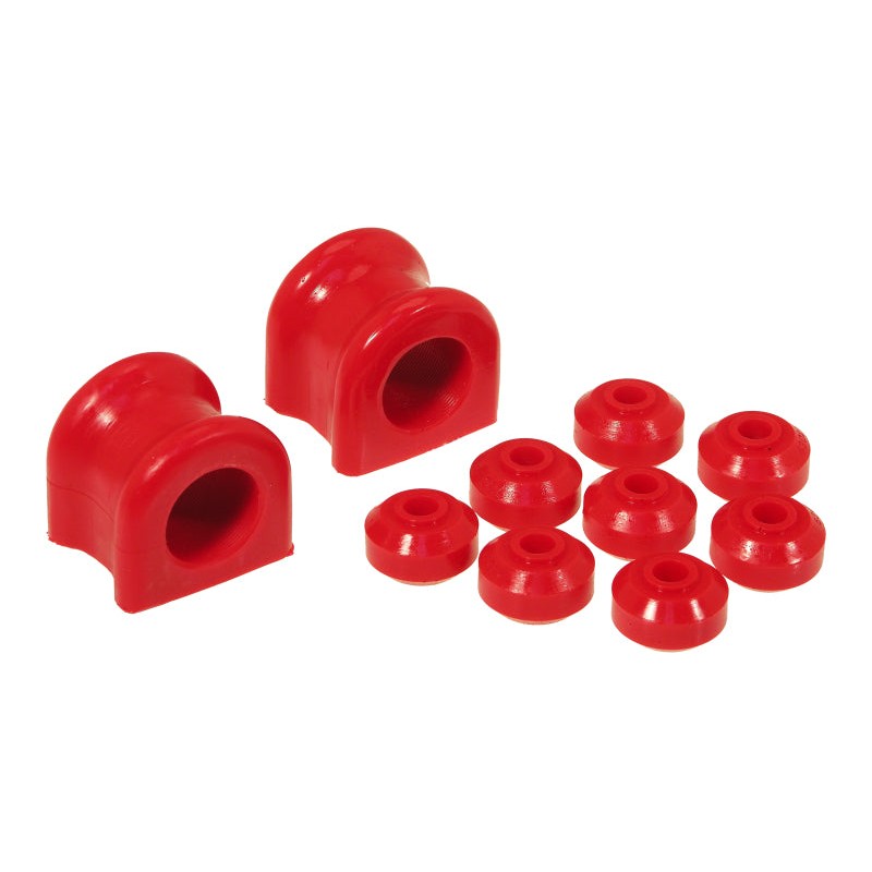 Two red Prothane 32mm polyurethane front sway bar bushings for 1994-2001 Dodge Ram 1500, 2500, and 3500 trucks.