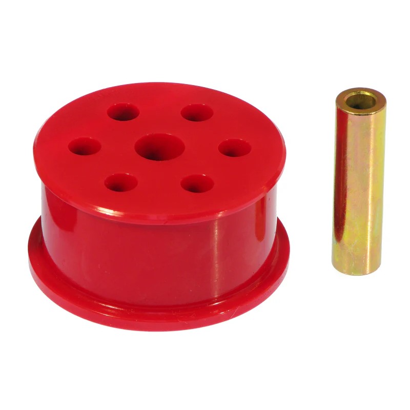 Red polyurethane front transmission mount insert for select 1995-2002 Chevrolet Cavalier and Pontiac Sunfire.