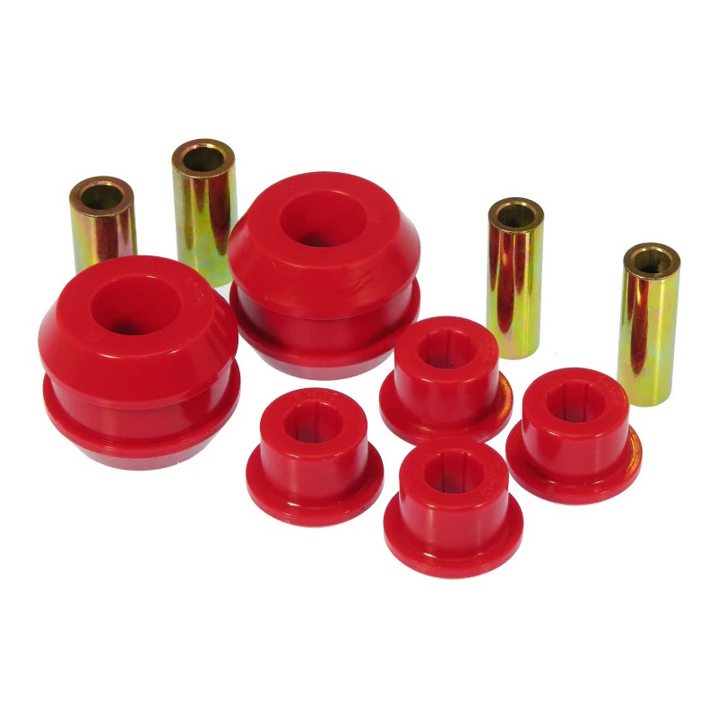 Red Prothane polyurethane front control arm bushings for 1995-2004 Chevrolet Cavalier and Pontiac Sunfire.