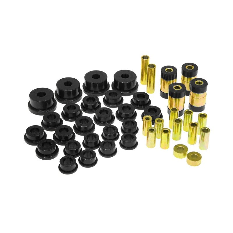 Black Prothane polyurethane rear upper and lower control arm bushings for 1995-1999 Mitsubishi Eclipse and Eagle Talon