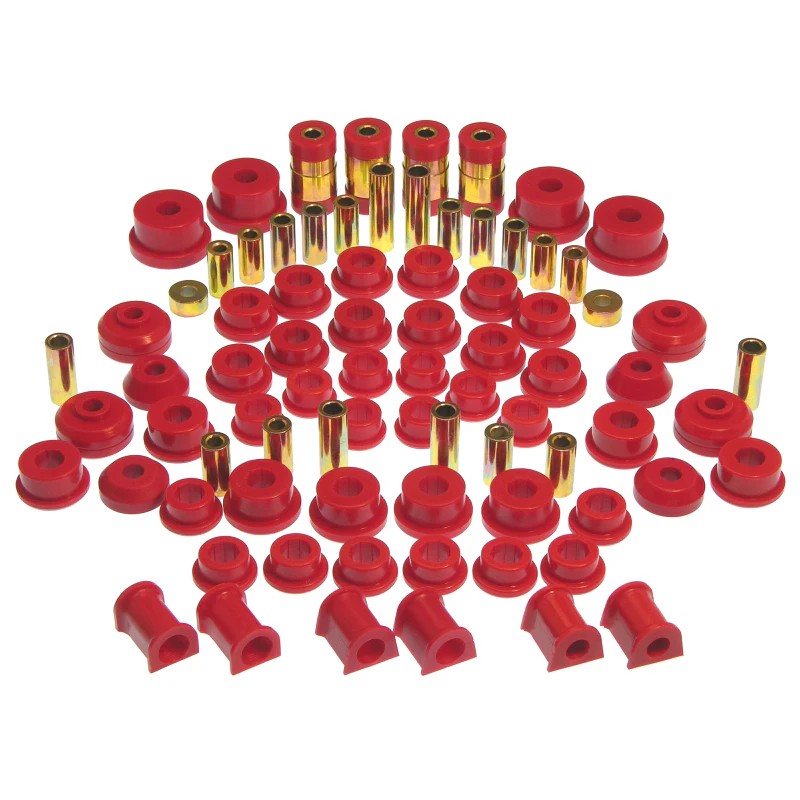 Complete set of red Prothane polyurethane suspension bushings for 1995-1999 Mitsubishi Eclipse