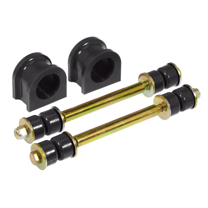Set of two black Prothane front sway bar bushings with a 1.42 inch inner diameter for 1999-2006 GM vehicles.