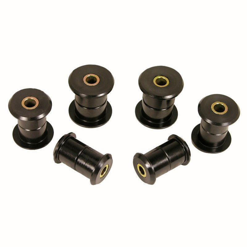 Set of Prothane black polyurethane rear spring bushings for 1999-2006 Silverado and Sierra 1500 and 2500 HD trucks.
