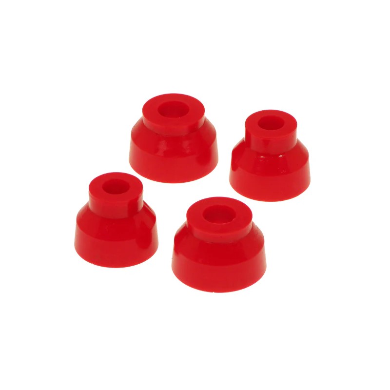 A pair of red Prothane polyurethane ball joint dust boots, manufacturer part number 19-1715.