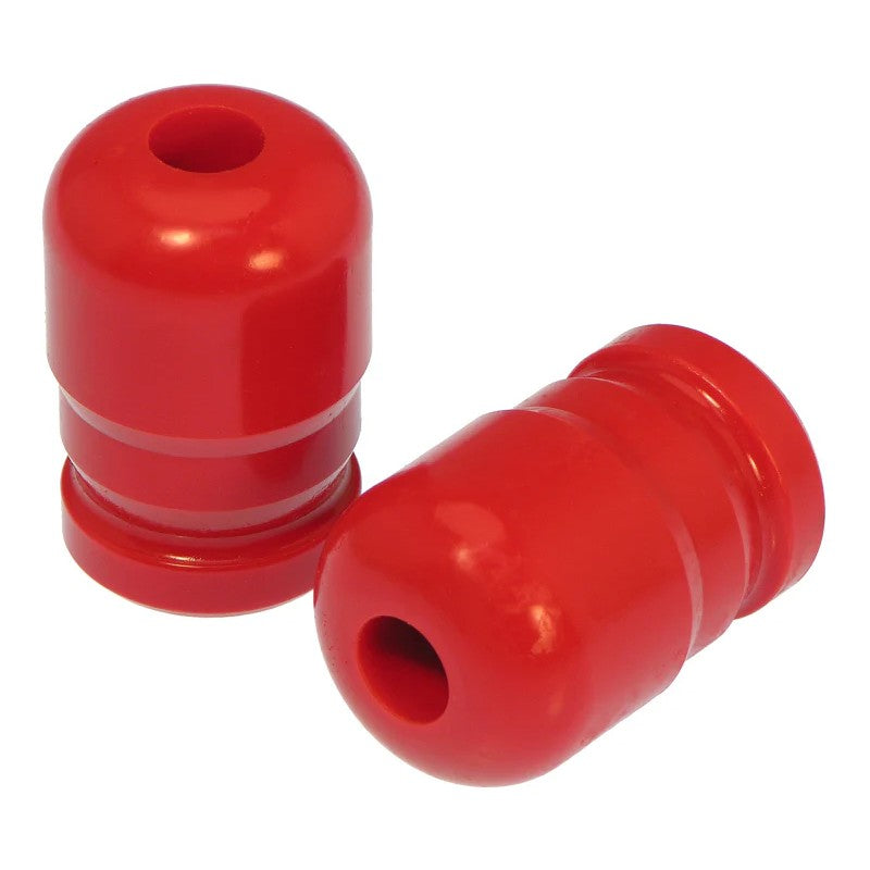 Red Prothane polyurethane front bump stop for Jeep Wrangler JK suspension.