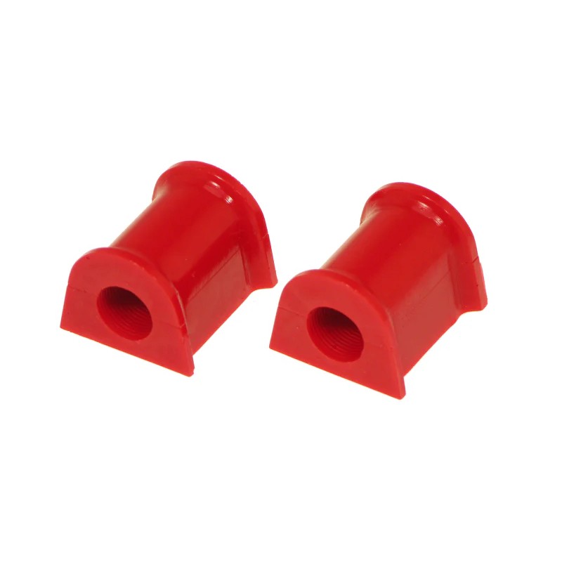 A pair of red Prothane polyurethane 15mm rear sway bar bushings for 1995-1999 Mitsubishi Eclipse and Eagle Talon.