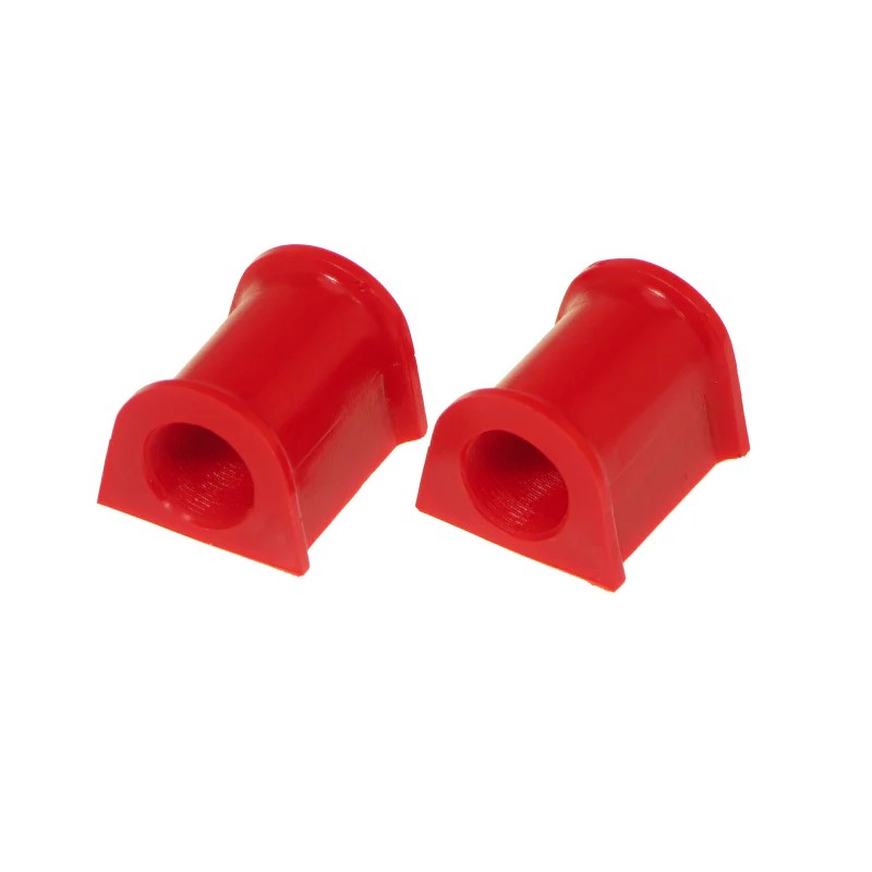 A pair of red polyurethane 18mm rear sway bar bushings by Prothane for 1995-1999 Mitsubishi Eclipse and Eagle Talon.