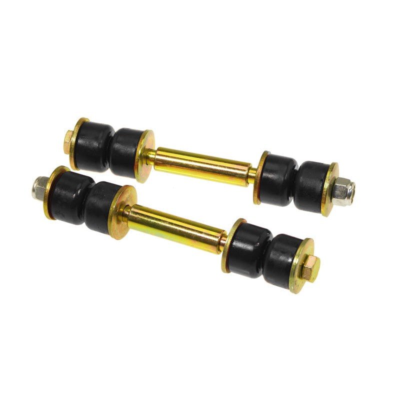 Prothane 19-405-BL black polyurethane universal sway bar end link set with mounting hardware and zinc-plated sleeves.