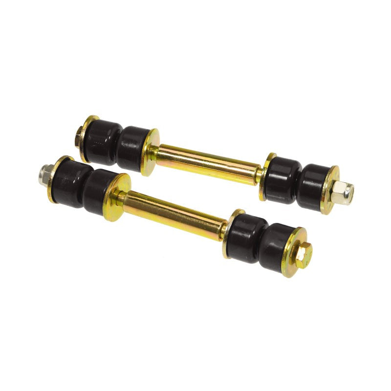 Prothane black polyurethane sway bar end link set with 4.25 inch mounting length and zinc plated mounting hardware.