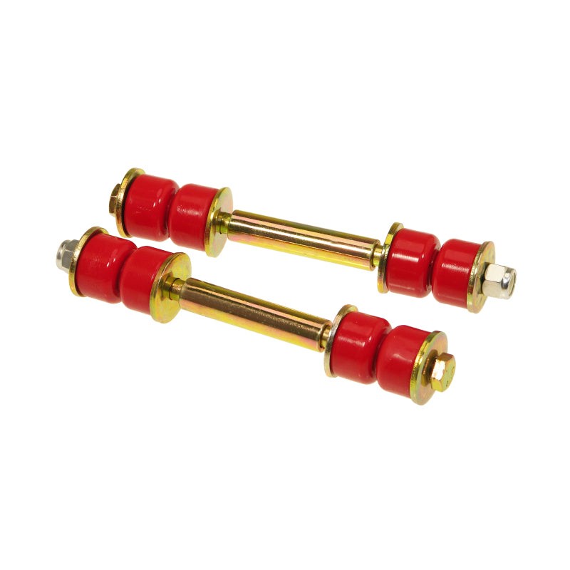 Prothane 19-408 red polyurethane universal sway bar end link set with 4.25-inch mounting length and included hardware.