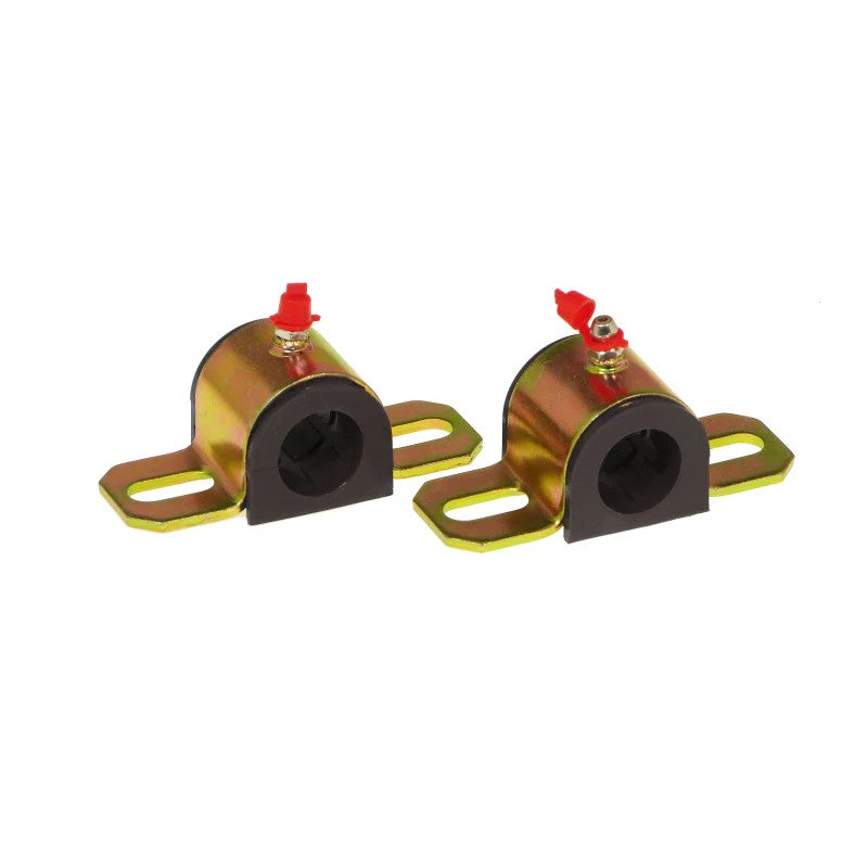 Black Prothane 7/8 inch polyurethane sway bar bushings with metal Type A brackets and grease Zerk fittings.