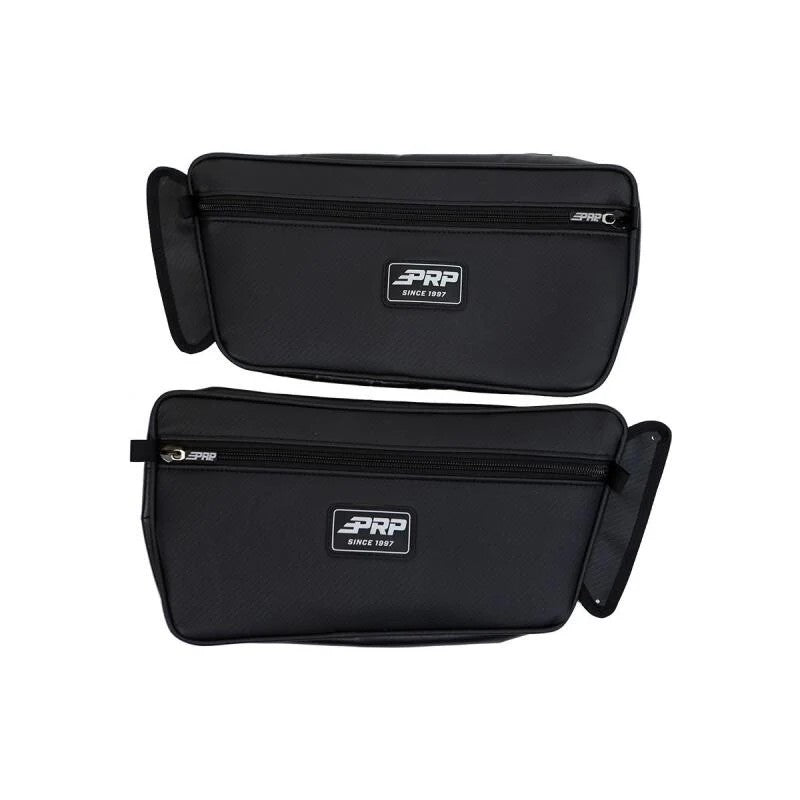 Pair of black PRP vinyl-coated nylon front door storage bags for Yamaha Wolverine RMAX UTVs.