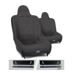 Pair of gray PRP Premier High Back suspension seats with tweed centers for 1997-2002 Jeep Wrangler TJ