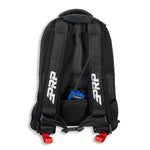 Black PRP 22L off-road backpack featuring 2-inch wide padded shoulder harness straps and large zipper pulls.
