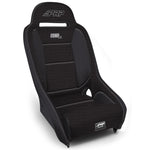 All-black PRP Comp Elite suspension seat with high-sided containment bolsters and vinyl-coated exterior.