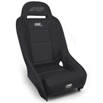 PRP Comp Elite black vinyl suspension seat with high 10-inch side bolsters and removable center cushion.