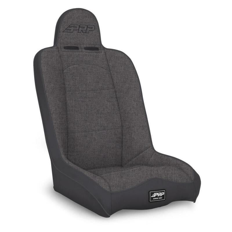 PRP Daily Driver high back suspension seat in all grey with tweed center and two harness neck slots.